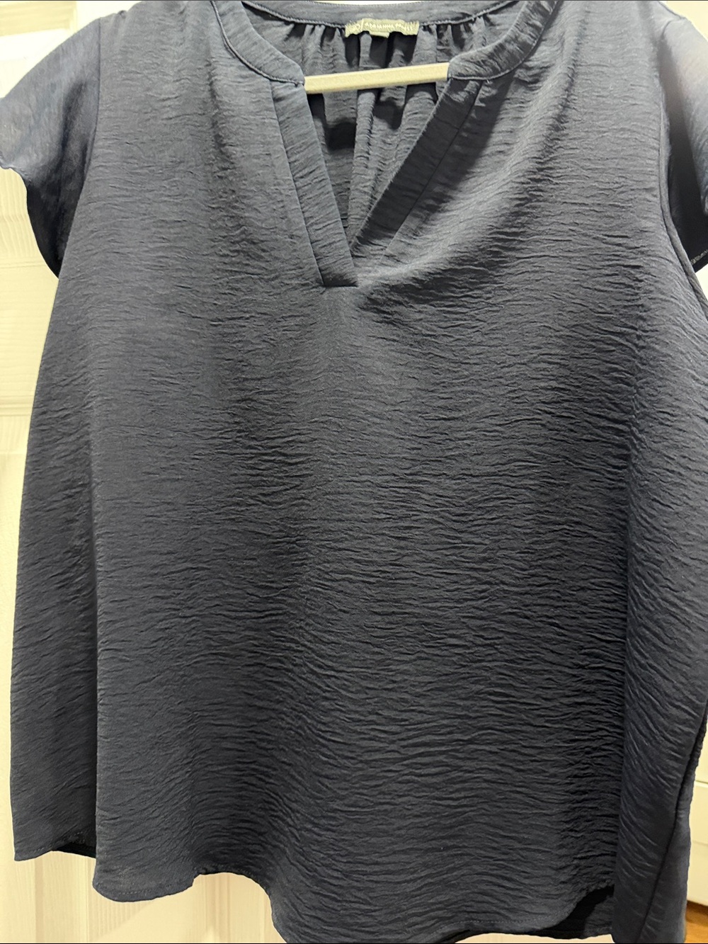 Adrianna Papell Navy Textured V-Neck Short Sleeve Tunic